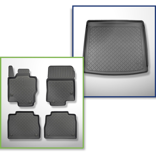 Csomagtérszőnyeg - és autószőnyegkészlet TPE: Mercedes-Benz GLE V167 SUV (11.2018-....) - 5/7 hely; harmadik sor lenyitott; szintén Plug-in Hybrid-hez; hátsó fix kanapé