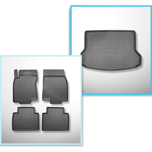 Csomagtérszőnyeg - és autószőnyegkészlet TPE: Nissan X-Trail III T32 SUV (09.2017-12.2021) - 5 hely; felső csomagtartó (mozgó padlóra); harmadik sor nélkül