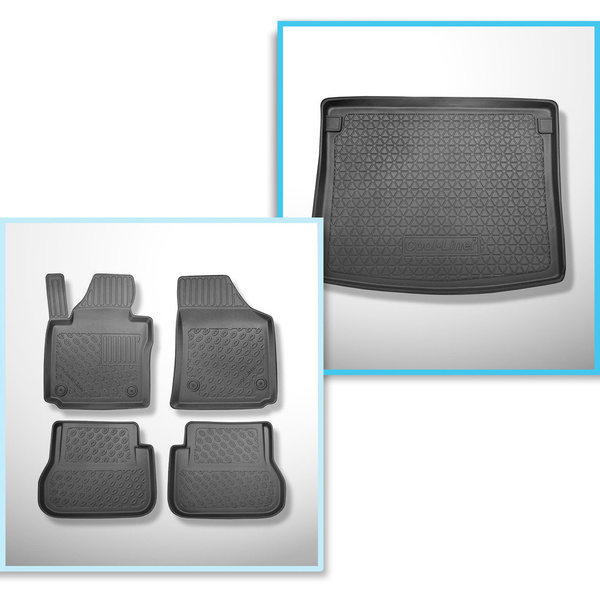 Csomagtérszőnyeg - és autószőnyegkészlet TPE: Volkswagen Caddy Startline Kombi (2004-10.2020) - 5 hely; lemez a csomagtartó oldalfalain