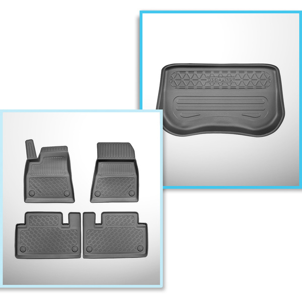 Csomagtérszőnyeg - és autószőnyegkészlet TPE: Tesla Model 3 Szedán (07.2017-06.2020) - első csomagtartó; 2 és 4 kerék meghajtás