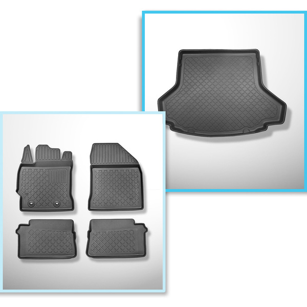 Csomagtérszőnyeg - és autószőnyegkészlet TPE: Toyota Auris II Touring Sports (07.2013-12.2018) - felső csomagtartó; autókhoz dupla padlós csomagtartókkal; szintén hibridhez