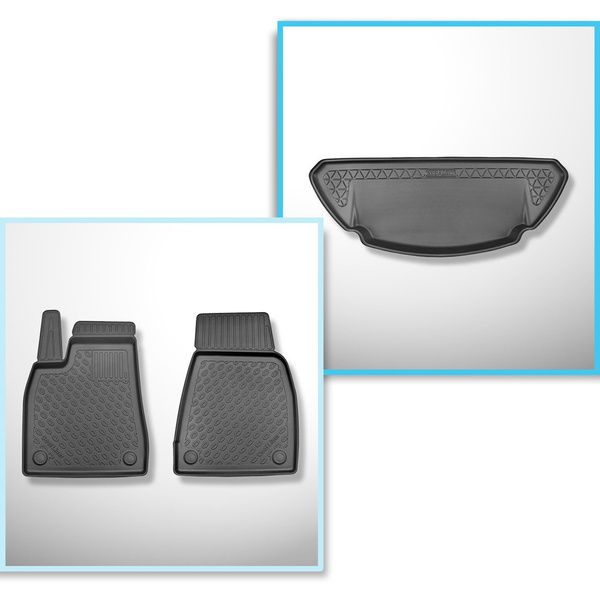 Csomagtérszőnyeg - és autószőnyegkészlet TPE: Tesla Model X SUV (10.2016-12.2020) - 6/7 hely; komplett eleje; első csomagtartó