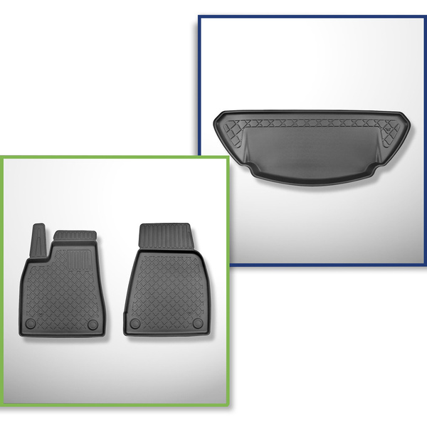 Csomagtérszőnyeg - és autószőnyegkészlet TPE: Tesla Model X SUV (10.2016-12.2020) - 6/7 hely; komplett eleje; első csomagtartó