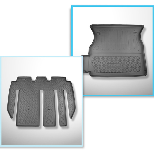 Csomagtérszőnyeg - és autószőnyegkészlet TPE: Tesla Model X SUV (01.2021-....) - 7 hely; a második sor ülés mögé (harmadik sor lenyitott)