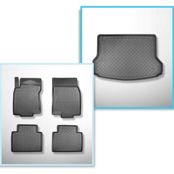 Csomagtérszőnyeg - és autószőnyegkészlet TPE: Nissan X-Trail III T32 SUV (09.2017-12.2021) - 5 hely; felső csomagtartó (mozgó padlóra); harmadik sor nélkül