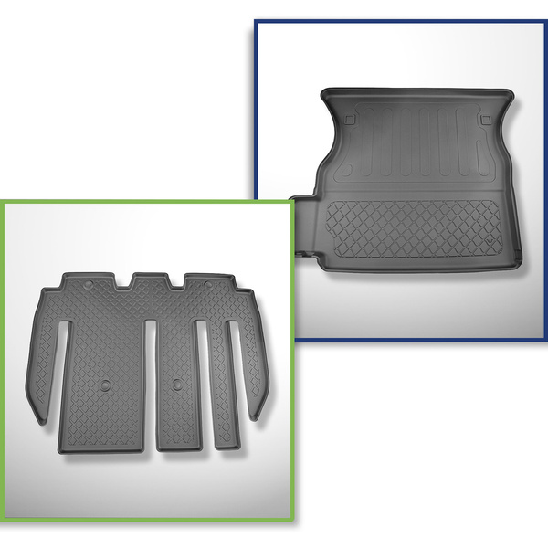 Csomagtérszőnyeg - és autószőnyegkészlet TPE: Tesla Model X SUV (01.2021-....) - 7 hely; a második sor ülés mögé (harmadik sor lenyitott)