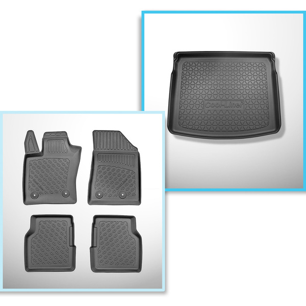 Csomagtérszőnyeg - és autószőnyegkészlet TPE: Jeep Compass II MP SUV (08.2017-....) - csomagtartó két szintű padlóval; a padló felső és alsó szintje; nem a Plug-in Hibrid verzióhoz