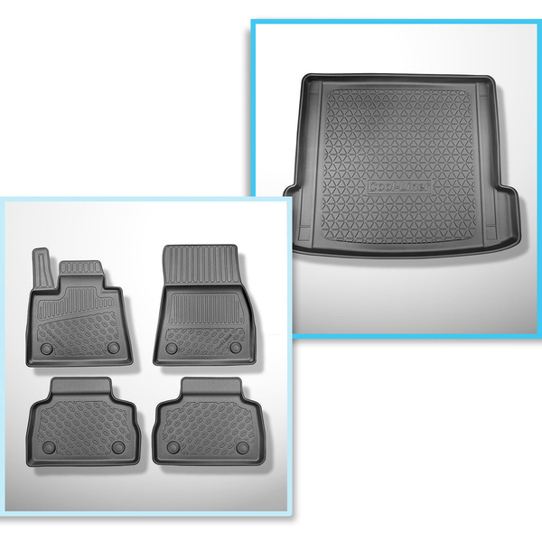 Csomagtérszőnyeg - és autószőnyegkészlet TPE: BMW X6 G06 SAC (11.2019-....) - felső csomagtartó (duplaszintes csomagtartóhoz); szintén modellekhez rögzítő sínekkel