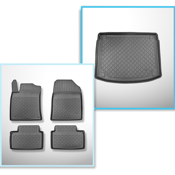 Csomagtérszőnyeg - és autószőnyegkészlet TPE: Kia XCeed Crossover (09.2019-....) - felső csomagtartó (dupla padló a legmagasabb pozícióban); hangszóróval és hangszóró nélkül; nem a hibrid verzióhoz