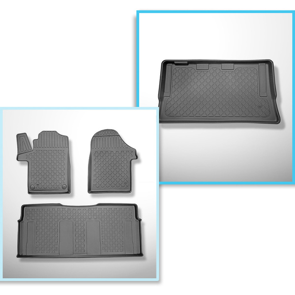 Csomagtérszőnyeg - és autószőnyegkészlet TPE: Mercedes-Benz EQV 300 Van (10.2020-....) - hosszú verzió (tengelytávolság 3.200 mm; autó hossza 5.148 mm); a harmadik sor ülés mögé; osztott csomagtér nélkül; harmadik sor nélkül;