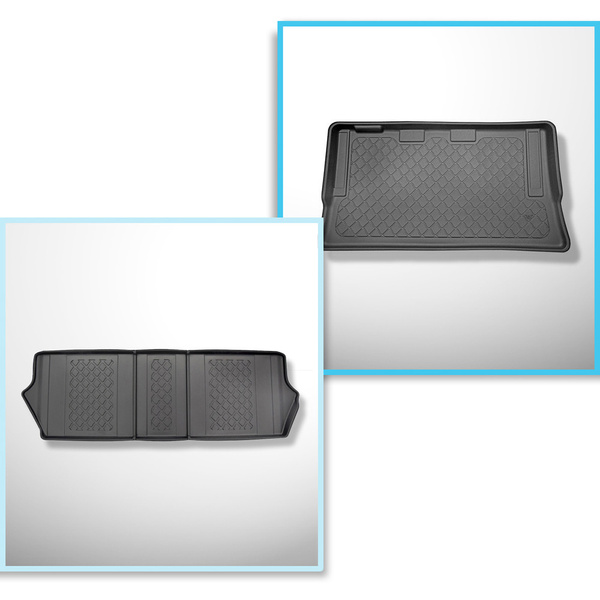 Csomagtérszőnyeg - és autószőnyegkészlet TPE: Mercedes-Benz V osztály W447 Van (06.2014-....) - hosszú verzió (tengelytávolság 3.200 mm, autó hossza 5.148 mm); a harmadik sor ülés mögé; osztott csomagtér nélkül; Tolható ülések síneken