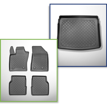 Csomagtérszőnyeg - és autószőnyegkészlet TPE: Jeep Compass II MP SUV (08.2017-....) - csomagtartó két szintű padlóval; a padló felső és alsó szintje; nem a Plug-in Hibrid verzióhoz